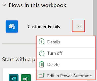 ภาพหน้าจอของตัวเลือกเครื่องมือการจัดการโฟลว์ใน Excel สำหรับเว็บ