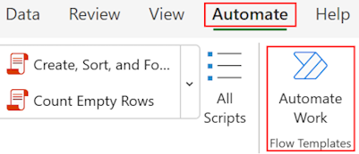 ภาพหน้าจอของคำสั่ง ทำให้งานเป็นแบบอัตโนมัติ บนแถบเครื่องมือ Excel สำหรับเว็บ