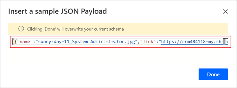 ภาพหน้าจอของตัวอย่างส่วนข้อมูล JSON