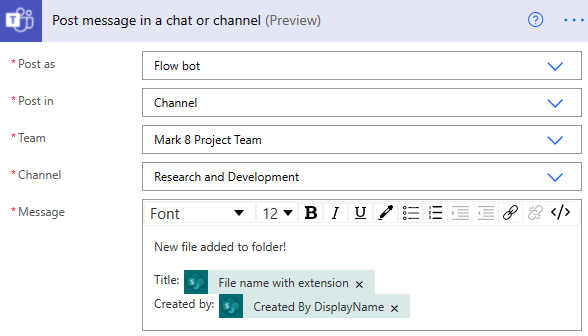 โพสต์ข้อความในช่องทางเป็นบอท Flow