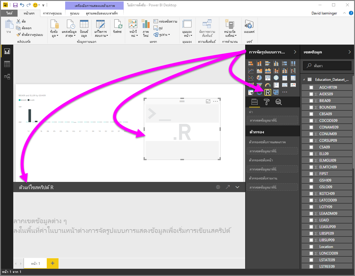 Screenshot of the Visualization pane, showing a blank R visual.