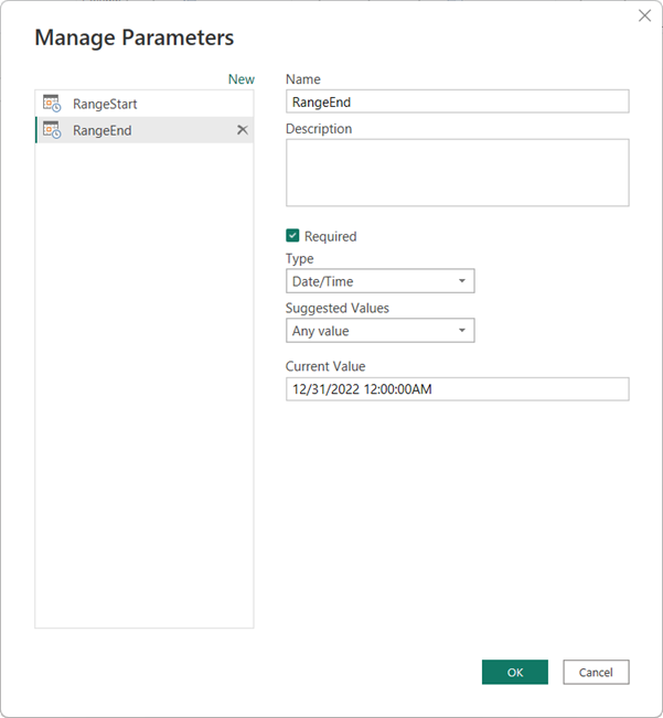 Define Range End parameter in Manage Parameters dialog