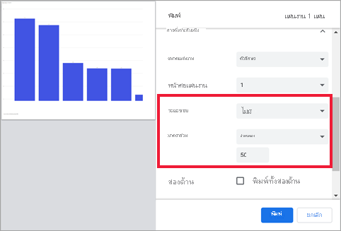 Screenshot of print settings with Margins and Scale options selected.