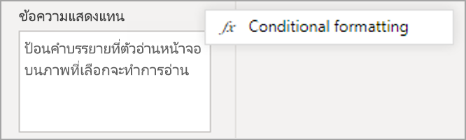 Screenshot of the Alt text pane, highlighting the conditional formatting icon.