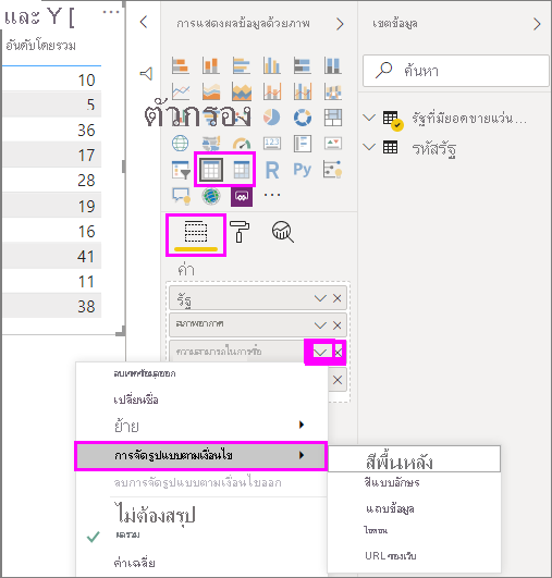 Conditional formatting menu