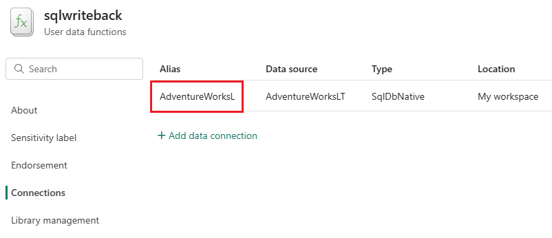 สกรีนช็อตที่แสดงตําแหน่งที่จะค้นหานามแฝงที่สร้างโดยอัตโนมัติสําหรับการเชื่อมต่อข้อมูล