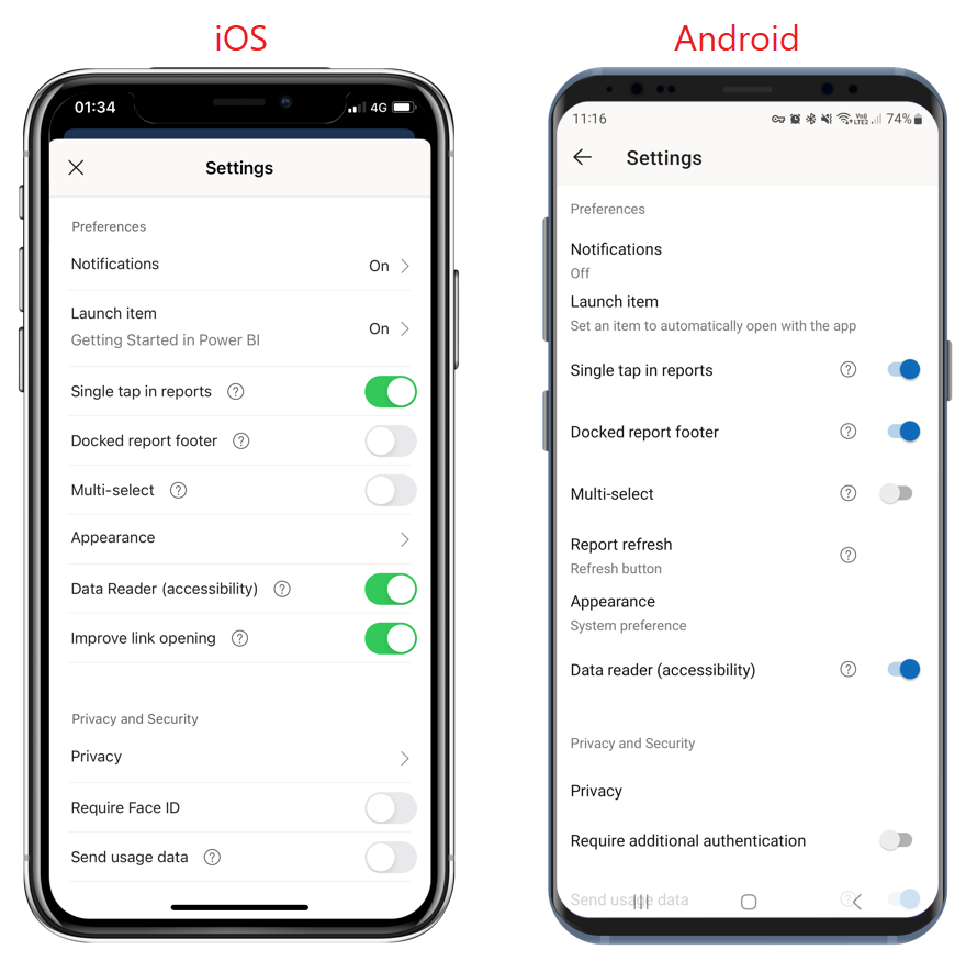 สกรีนช็อตแสดงการตั้งค่าการโต้ตอบของ Power BI