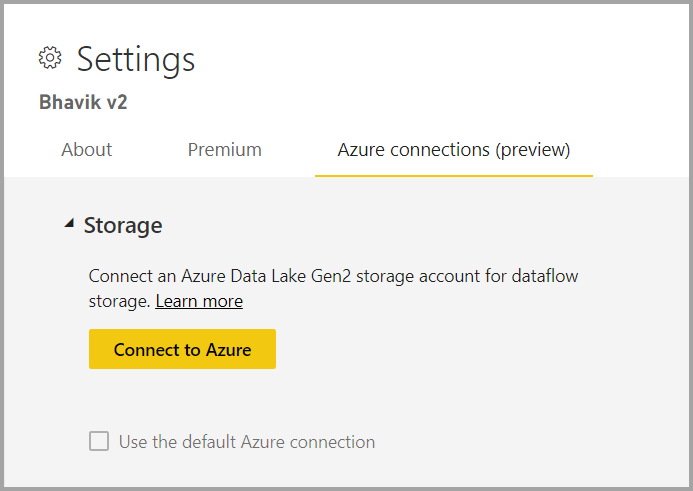 Screenshot of the Workspace settings pane on the Azure connections tab.