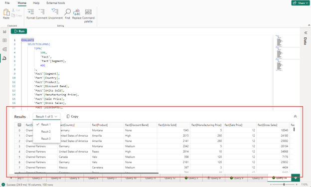 สกรีนช็อตของเส้นตารางผลลัพธ์