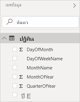 Screenshot of Power BI Desktop showing calculated columns in the Fields view.