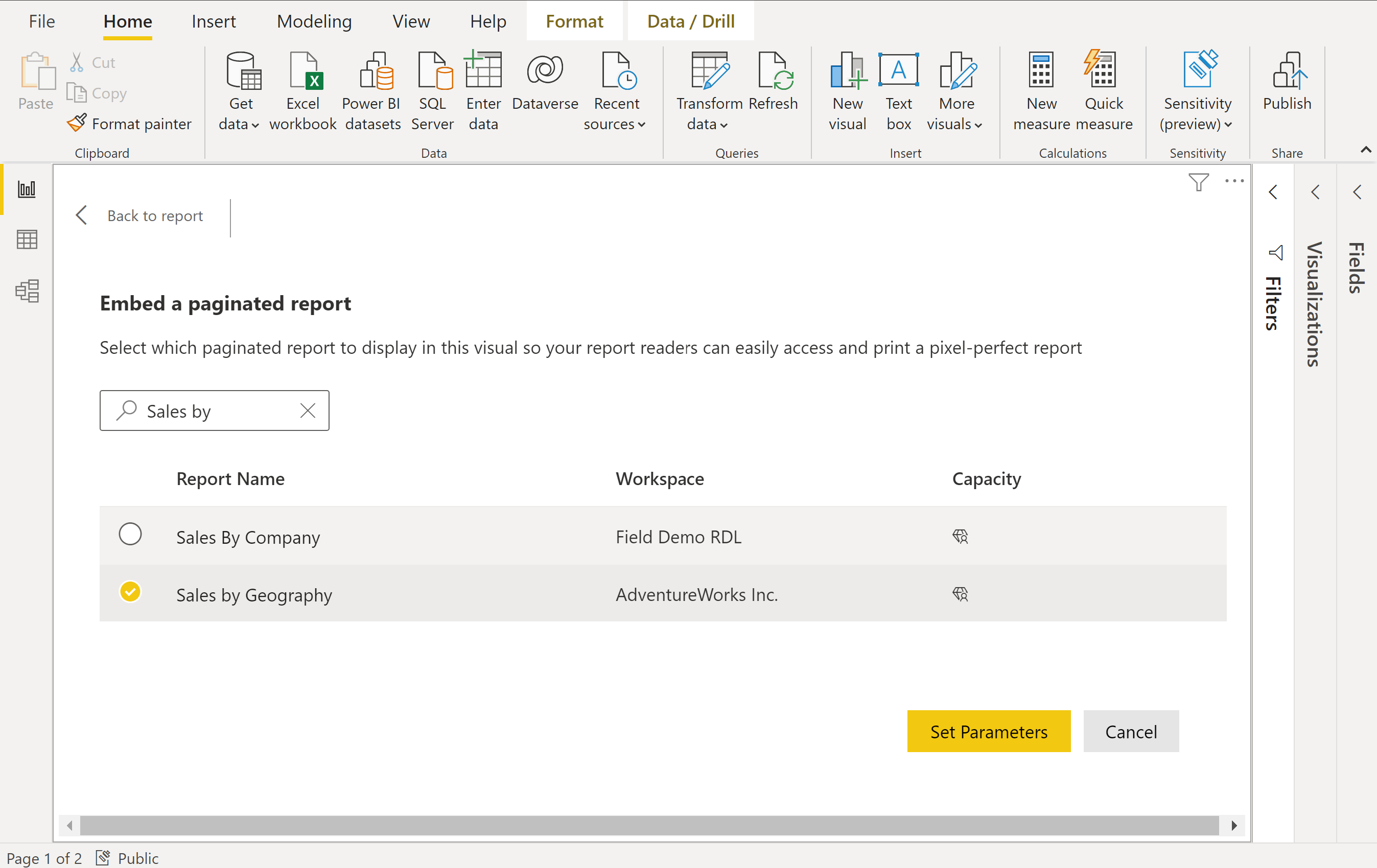 Screenshot of setting parameters.