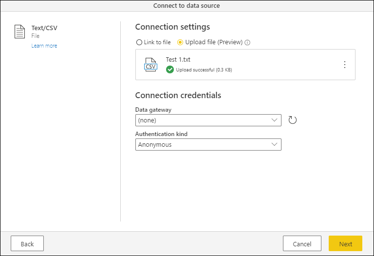 ภาพหน้าจอของการอัปโหลดไฟล์ที่สําเร็จผ่านคุณสมบัติการอัปโหลดไฟล์ โดยแสดงไอคอนของนามสกุลไฟล์ ชื่อไฟล์ และขนาดของไฟล์