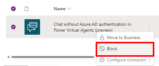 ภาพหน้าจอของศูนย์จัดการ Power Platform ที่แสดงเมนูบริบทสำหรับตัวเชื่อมต่อที่สามารถใช้งานจากไอคอนเมนู