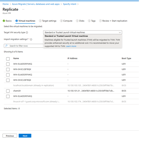 Screenshot that shows selecting VMs.