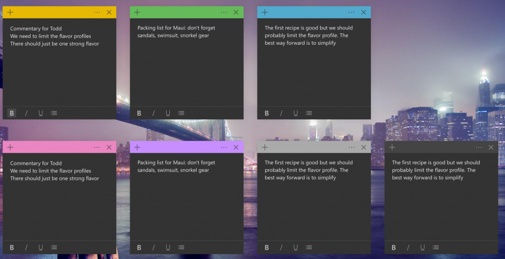 New dark mode view in Sticky Notes