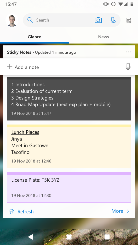 Sticky notes on Android device.