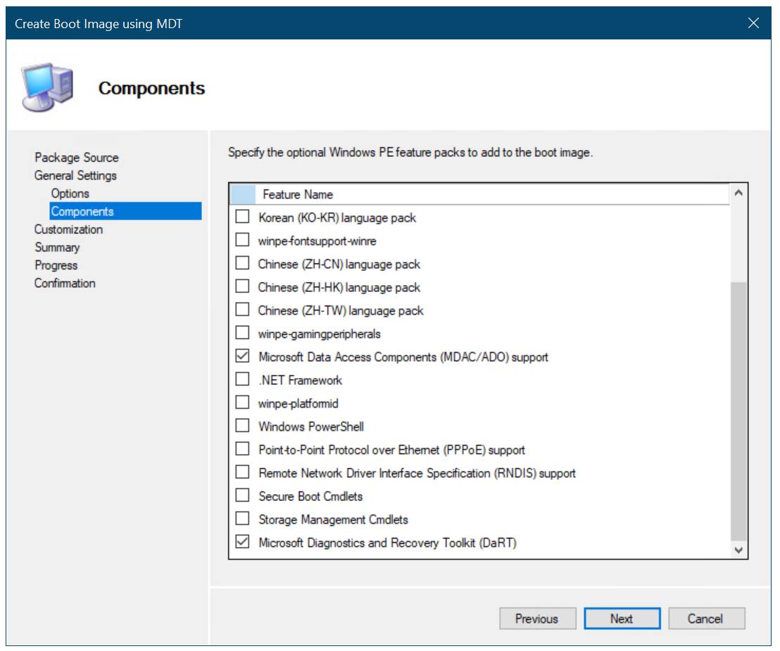 Add the DaRT component to the Configuration Manager boot image Add the DaRT component to the Configuration Manager boot image.
