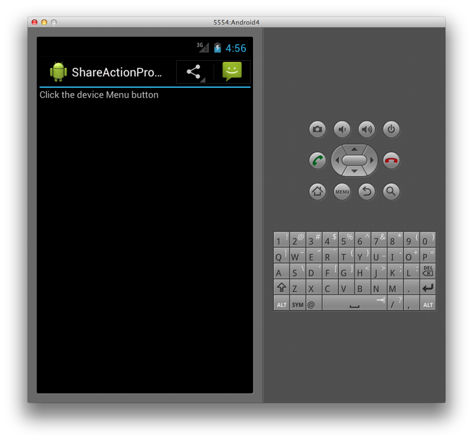Screenshot of messaging application icon in the Action Bar