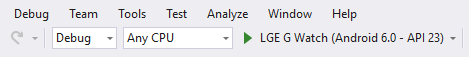 Choosing a Wear AVD in Visual Studio device menu