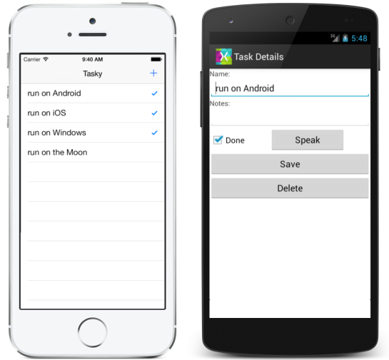 Here are some screenshots of the resulting apps running on iOS, Android and Windows Phone