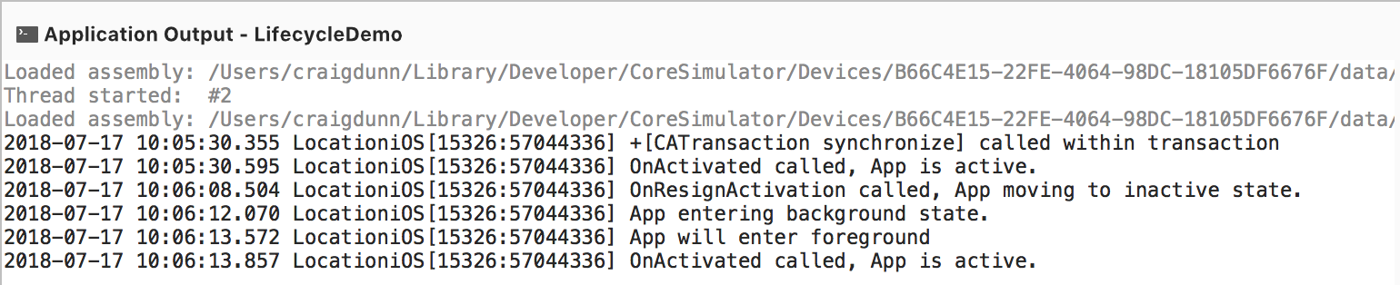 State changes printed to the console