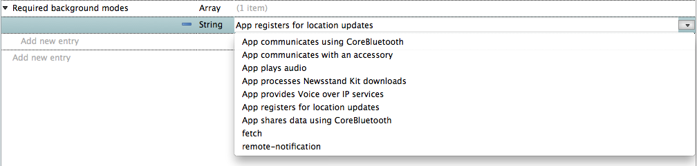 Setting the background modes