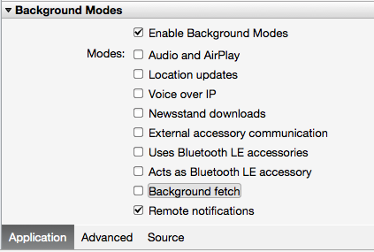 Background Mode set to Enable Background Modes and Remote notifications