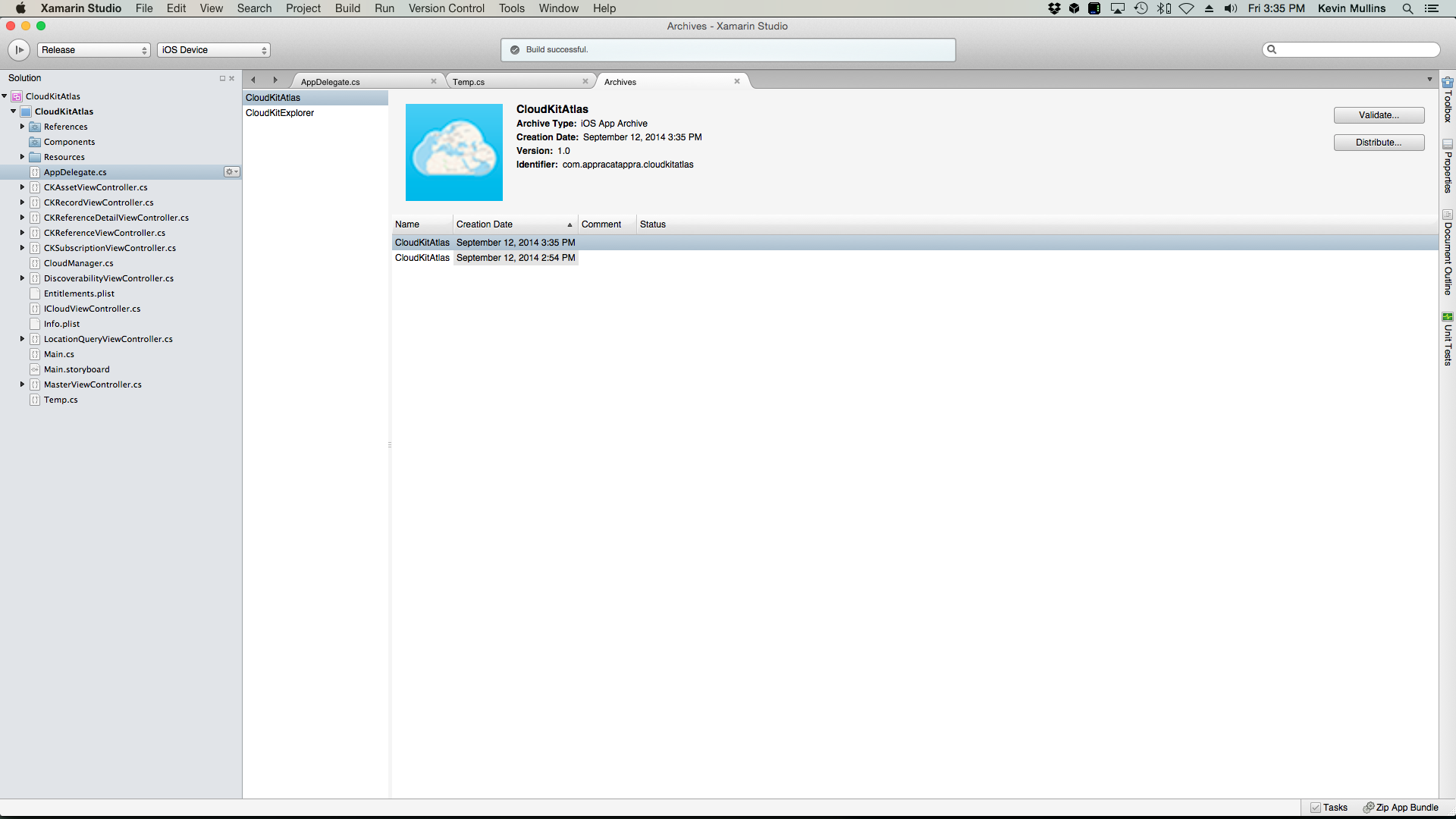 The Archive will be created and displayed