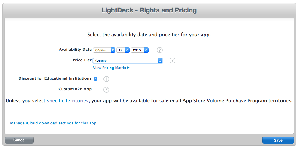 Editing Pricing Information in iTunes Connect