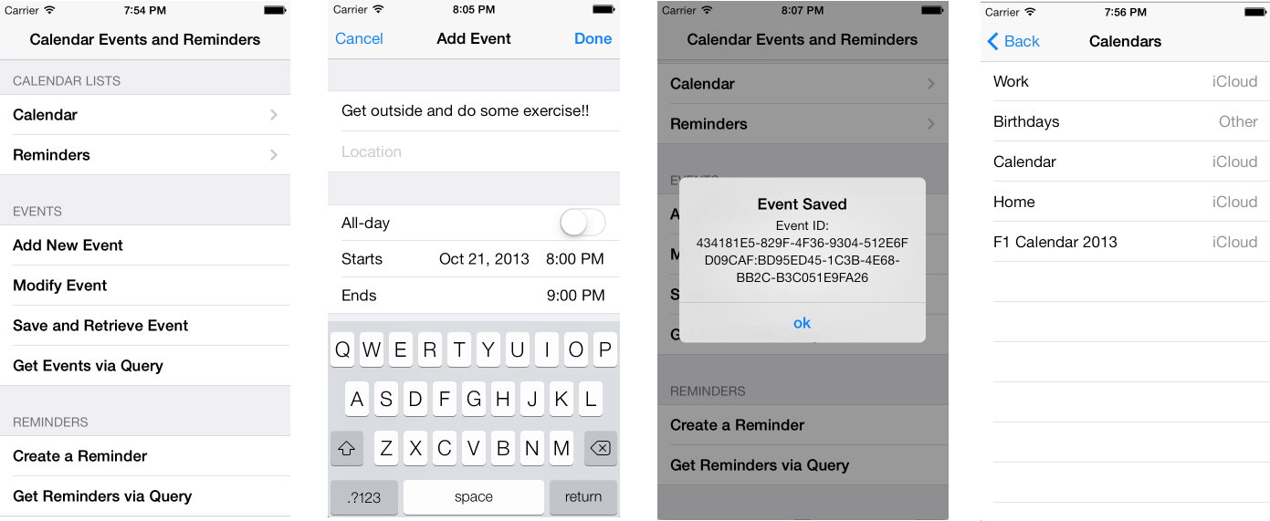 The companion sample application screens