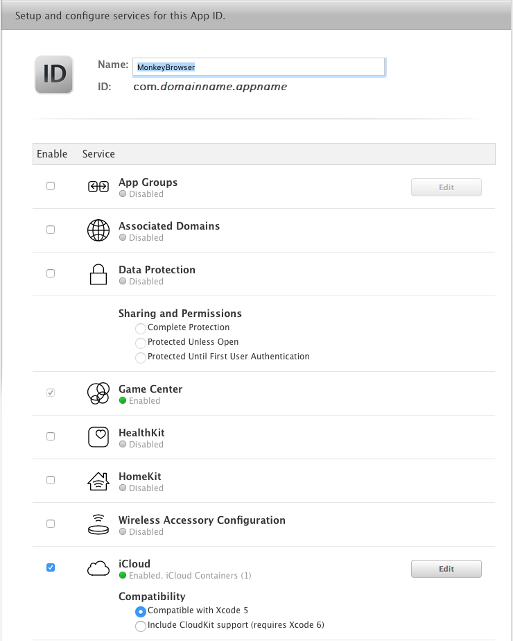 Enable the iCloud service for the given ID