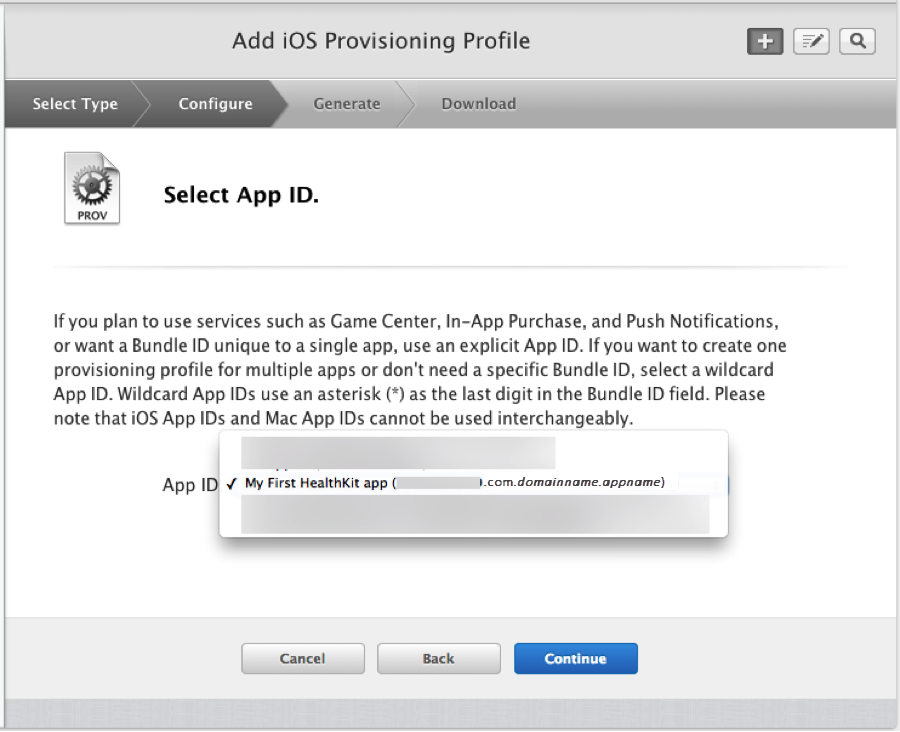 Select the explicit App ID