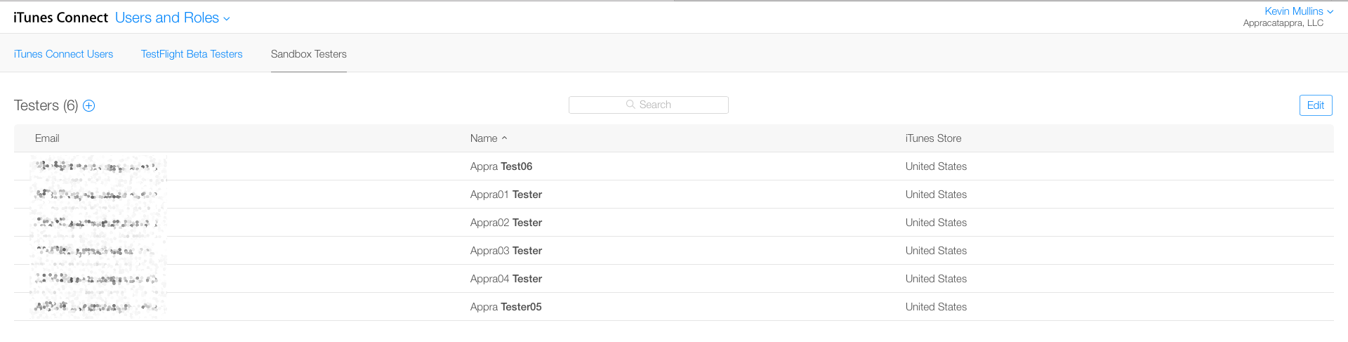 The list of existing users is displayed
