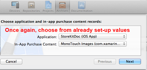 Choose the application and in-app purchase record