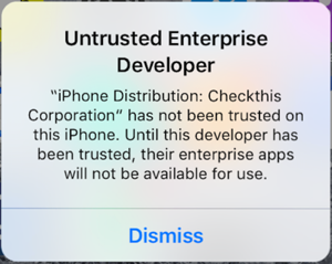 Untrusted Enterprise Developer alert