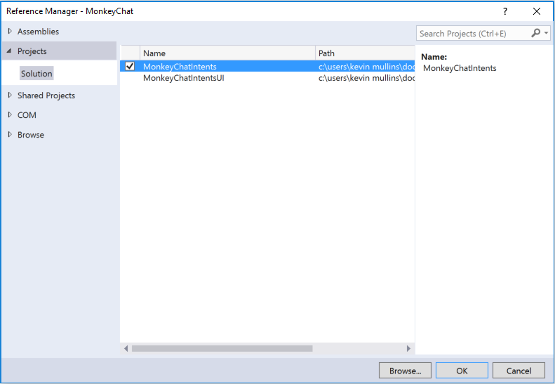 Select the name of the common shared code library project