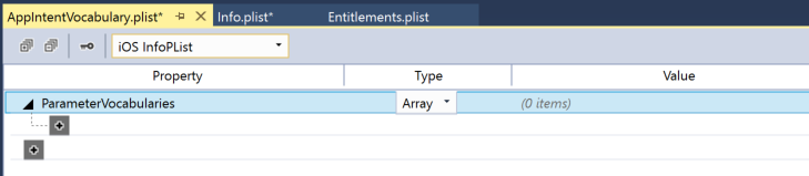 Set the Name to ParameterVocabularies and the Type to Array