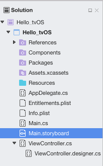 The Main.storyboard file in the Solution Explorer