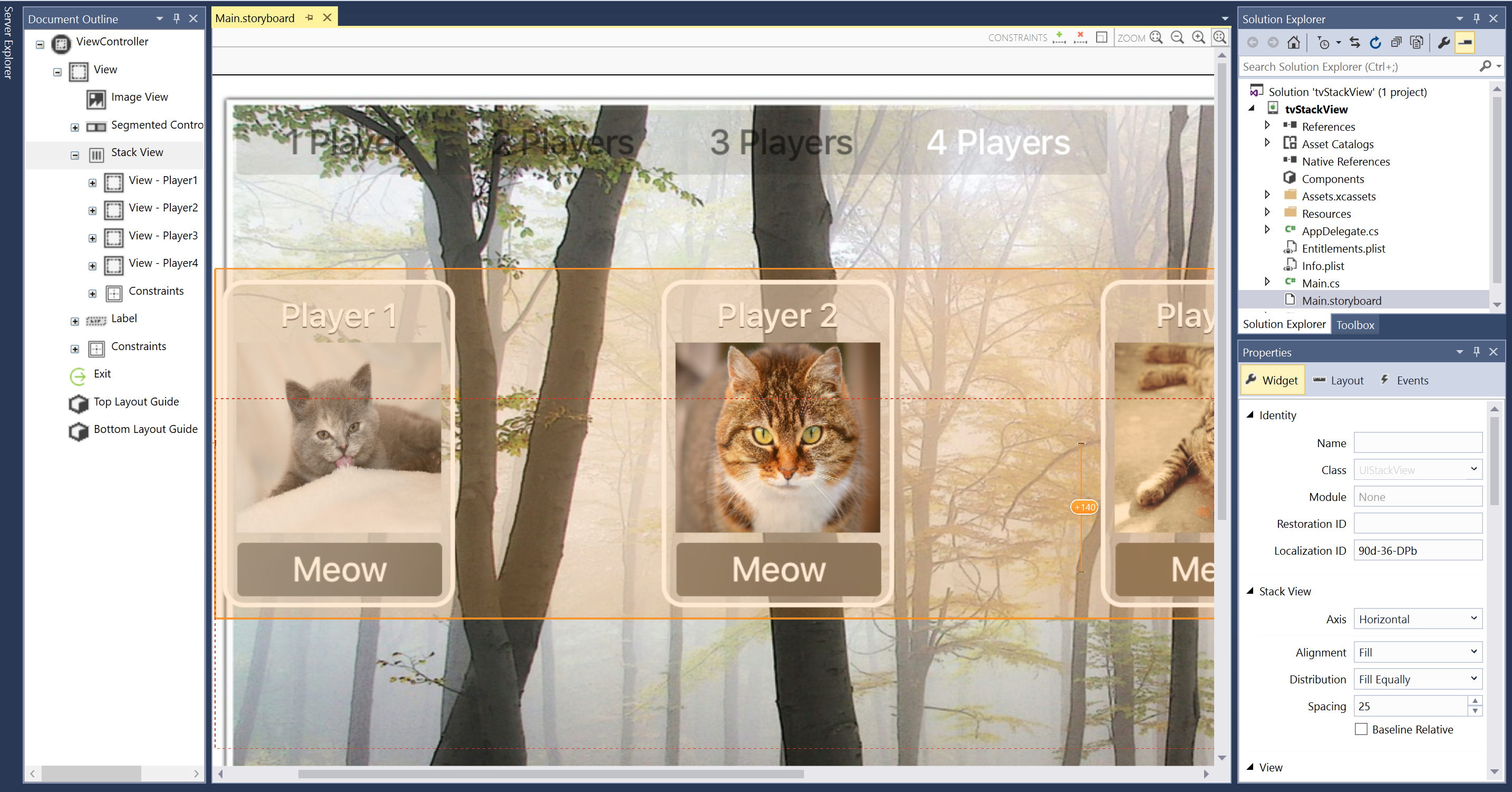 The individual elements in the Stack View