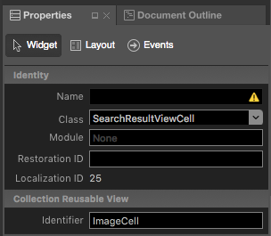 The Widget tab in Visual Studio for Mac where you can specify Class and Identifier.