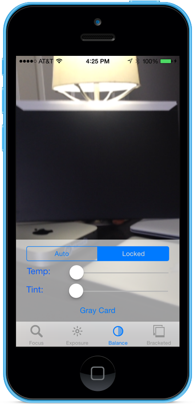 Tap the Gray Card button to adjust white balance to the Gray World