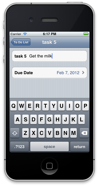 When the element is selected, a keyboard for text editing is presented as shown