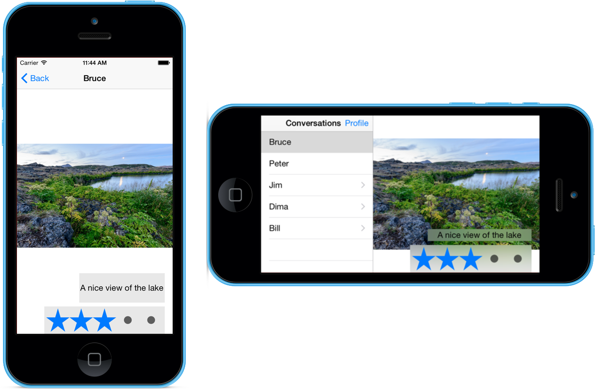 The Split View Controller will display both the master and details view as seen here