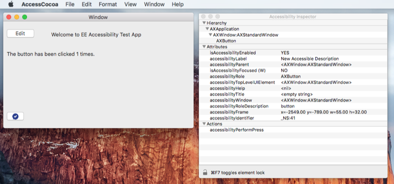 Example of Accessibility Inspector running Example of Accessibility Inspector running