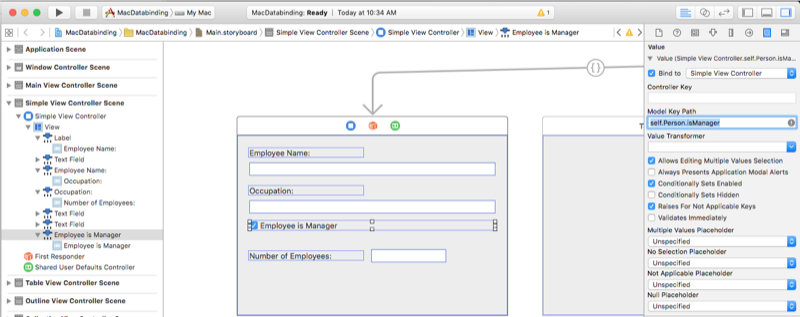 Entering the key path Entering self dot Person dot isManager for the Key Path.