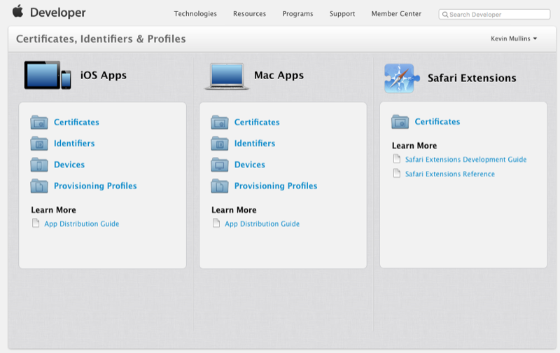 Selecting Certificates, Identifiers & Profiles Selecting Certificates, Identifiers & Profiles