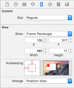 Selecting the Size Inspector Selecting the Size Inspector