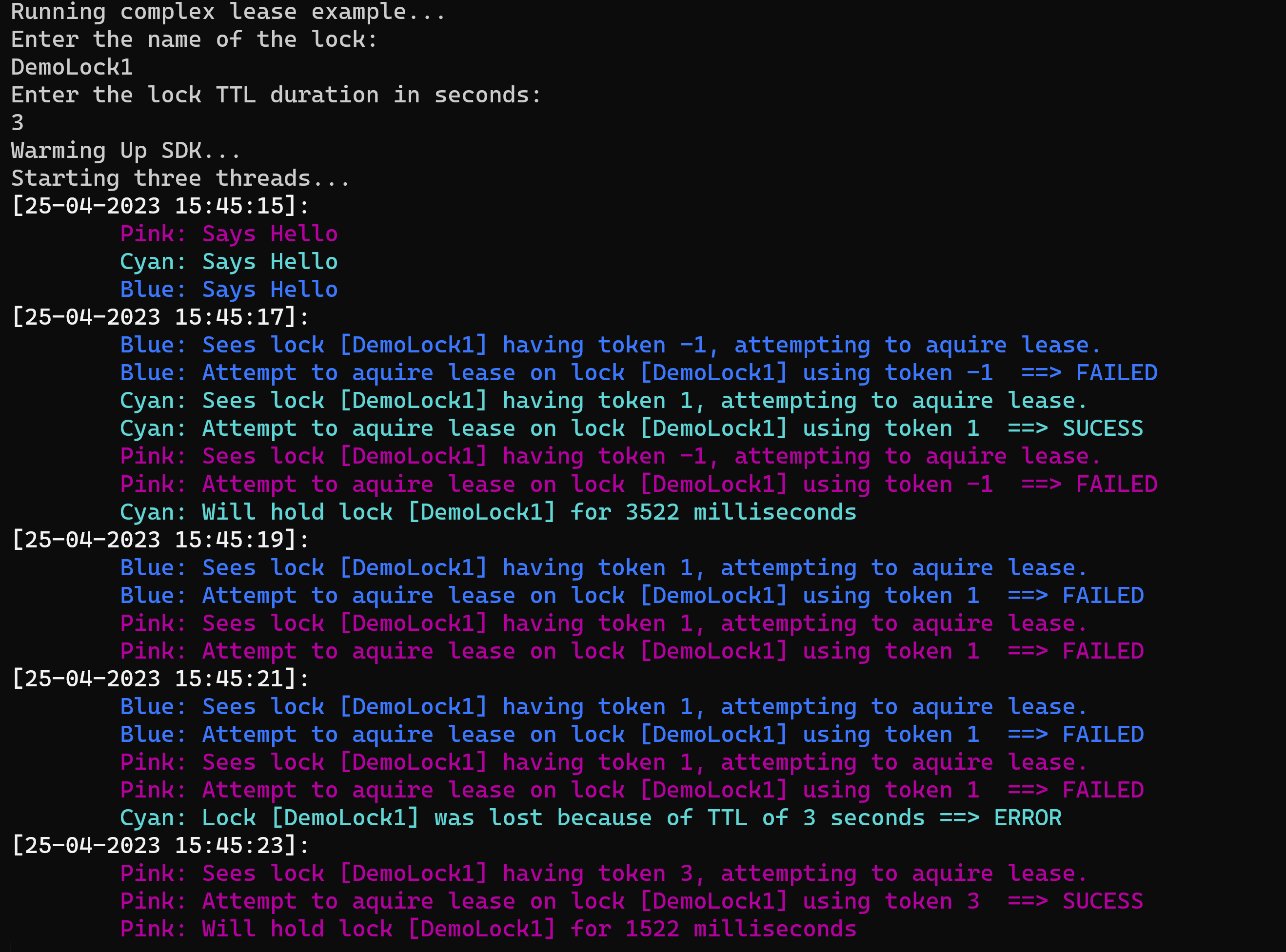 Screenshot showing the Distributed Lock Application running