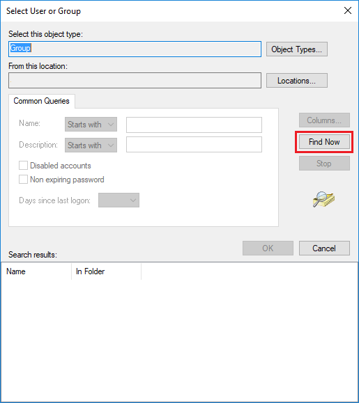 Click Find Now to get list of groups