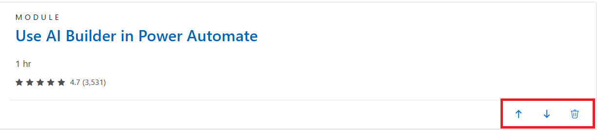 สกรีนช็อตของลูกศรขึ้น ลูกศรลง และไอคอนถังขยะถัดจากแอสเซทในคอลเลกชัน